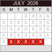 July availability calendar