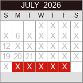 July availability calendar