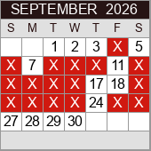 September availability calendar