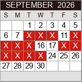 September availability calendar